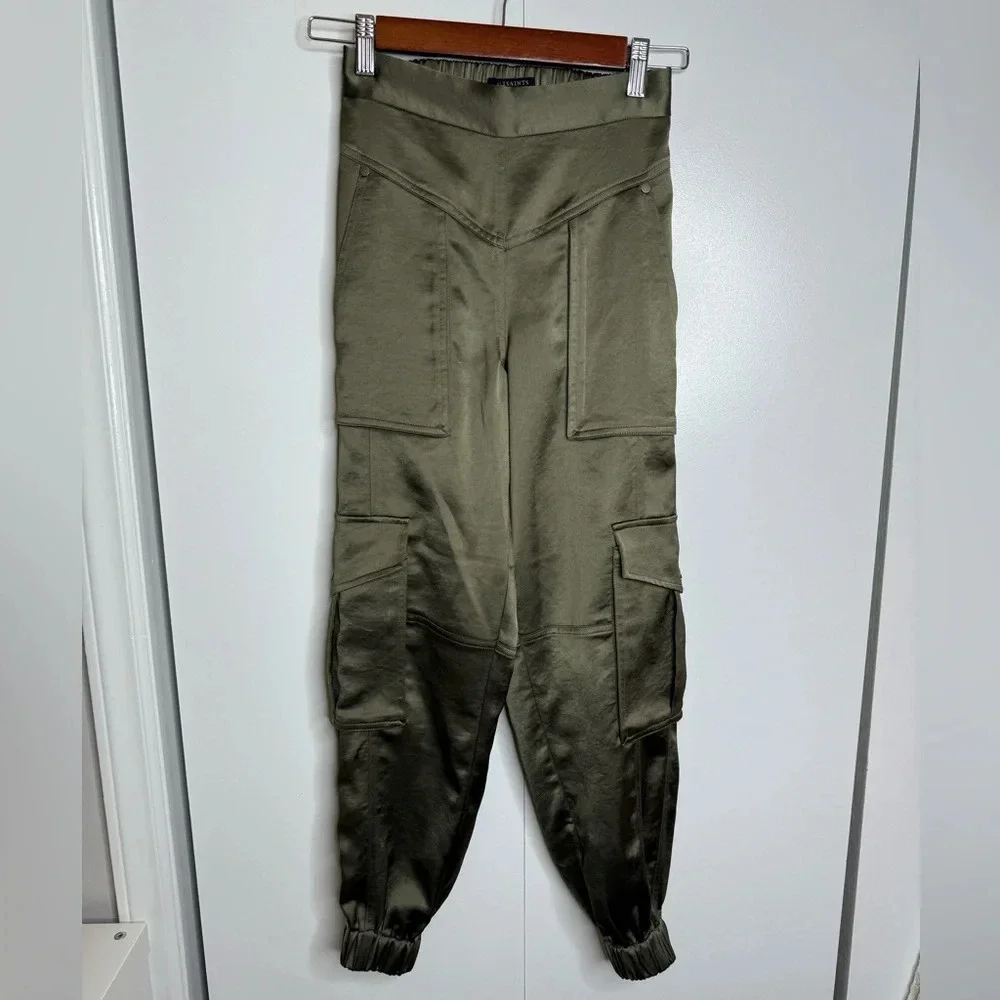 AllSaints - Astarte High-Rise Tapered Cargo Trousers Joggers - Green Size 0 - Picture 2 of 10